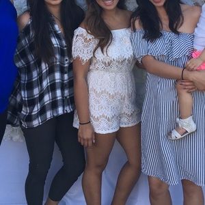 Off the shoulder white lace romper